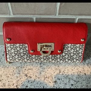 DKNY red/brown clutch or wristlet